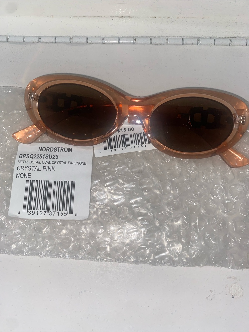 Nordstrom Crystal Pink Oval Sunglasses with Brown Lenses